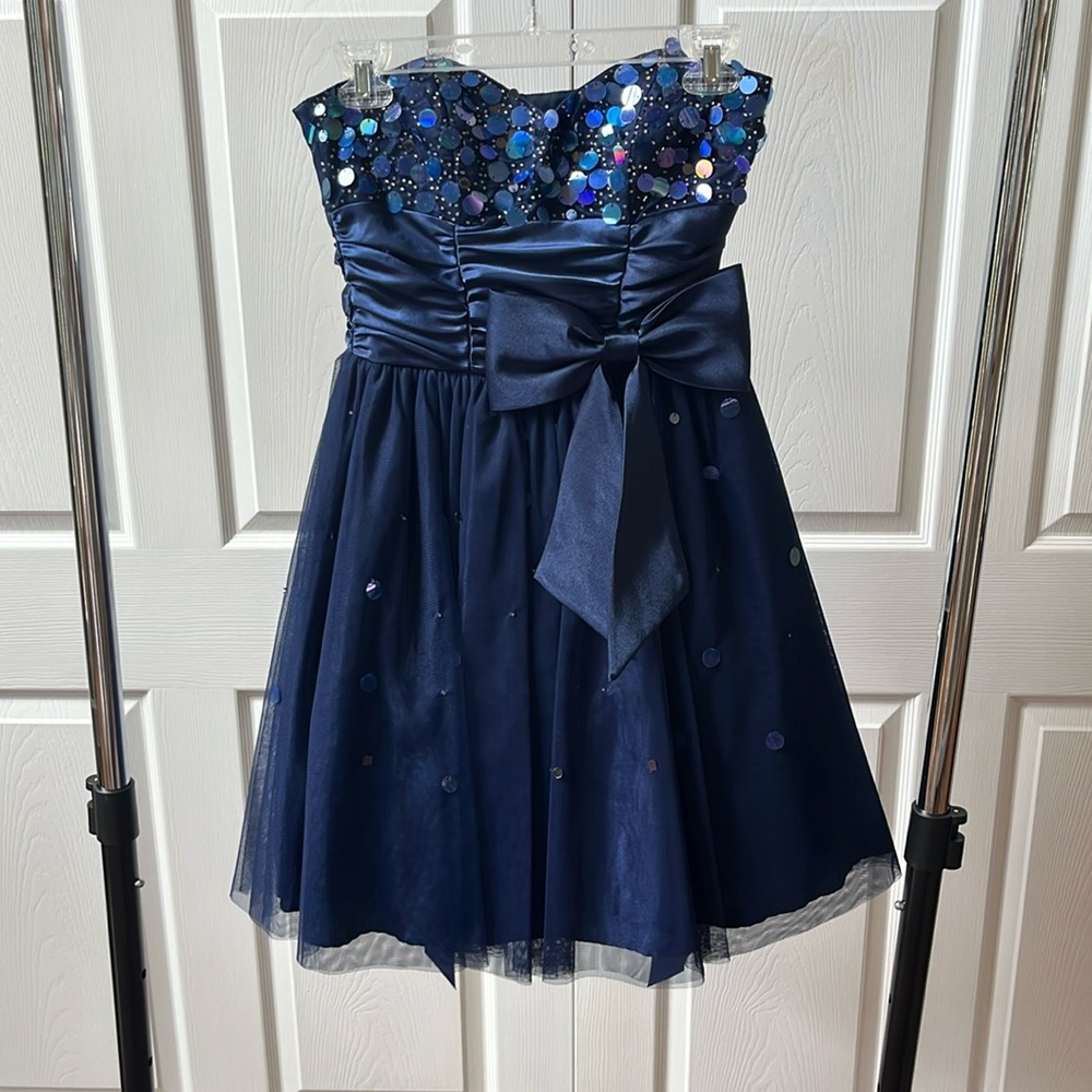 Navy Blue Sequin Teen Party Dress